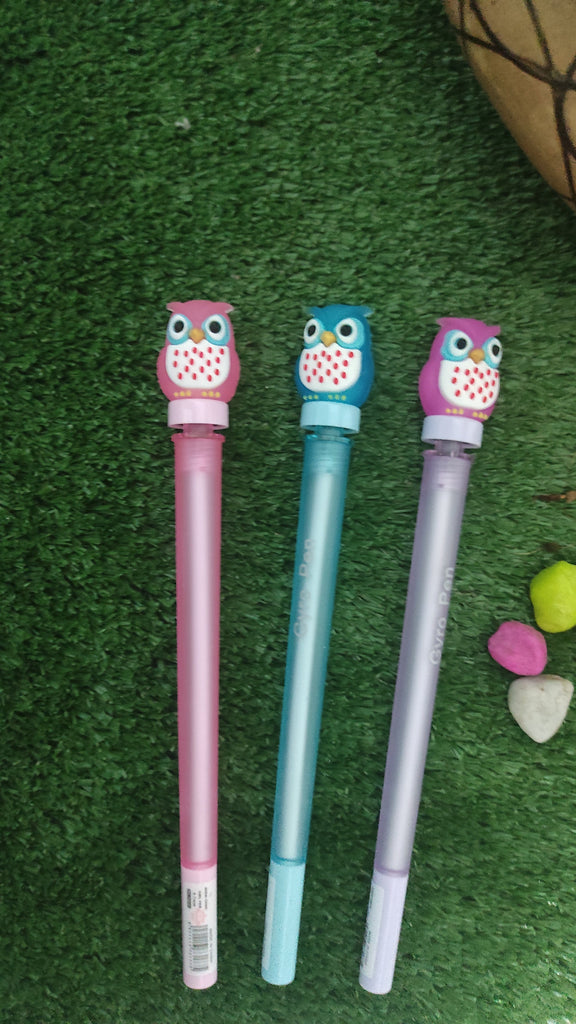 Cute owl spinning pen - Pack of 3 stationery KidosPark