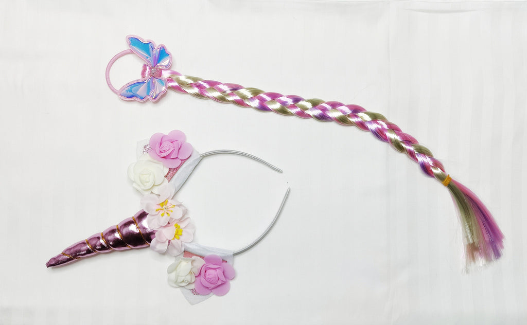 Unicorn Headband/ Hairband and pony with a rubber band for Kid Girls Headband/ clips KidosPark