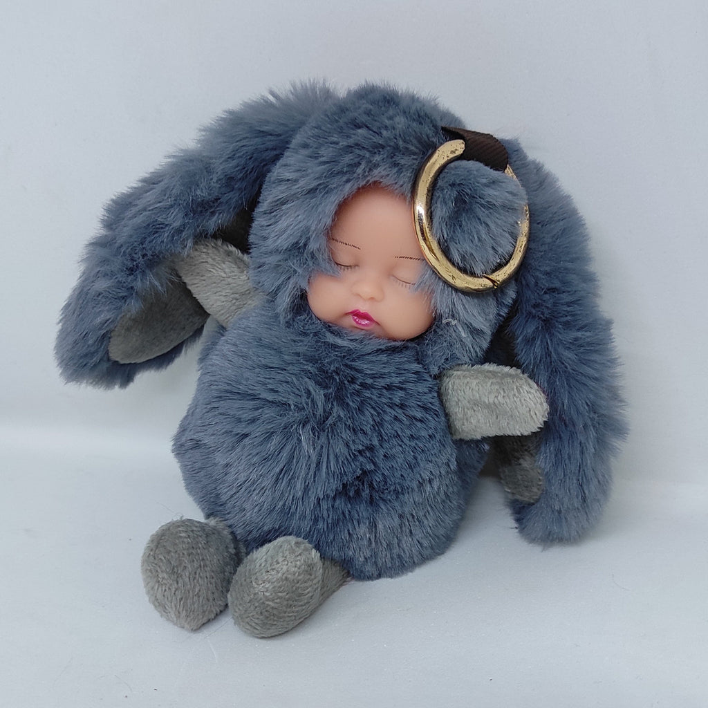 KidosPark Exclusive Light grey Fluffy and soft Sleeping baby doll key chain/ Bag accessory/ Car decor
