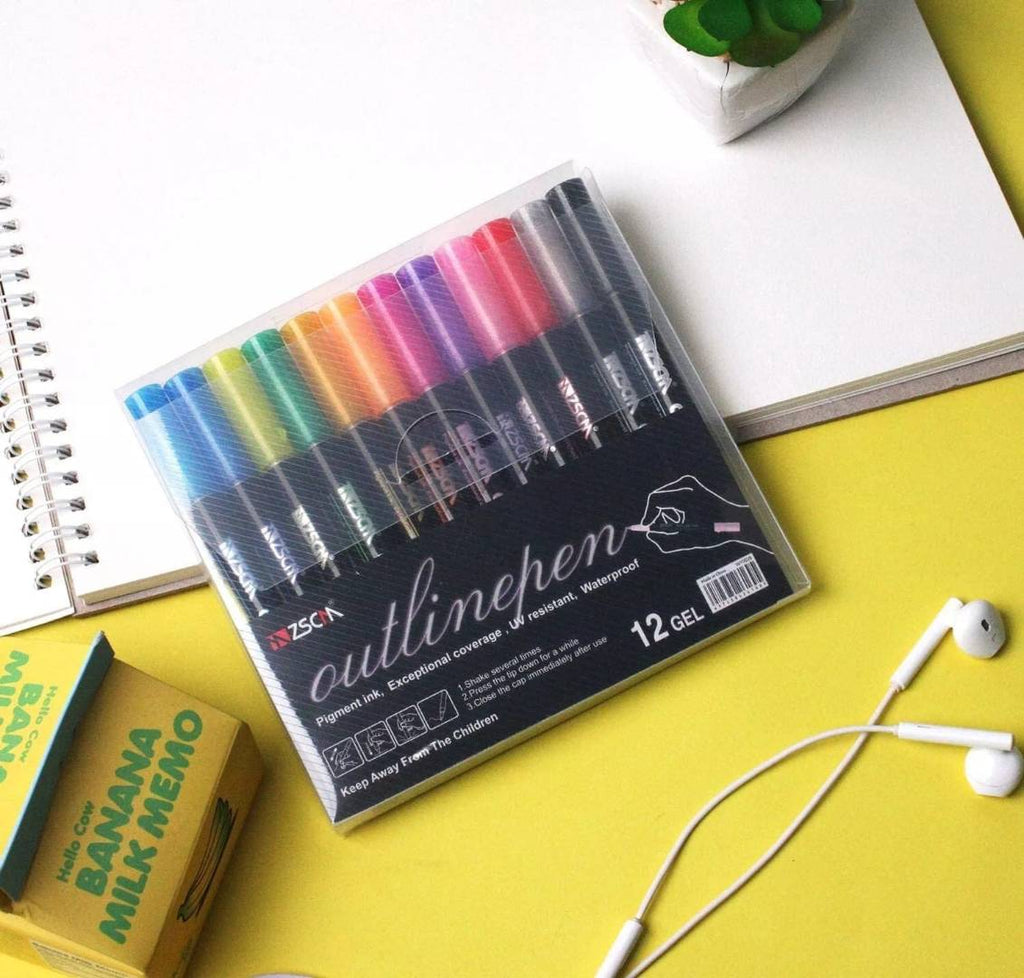 "12 Outline Pens Set for Precision and Creativity | Ideal for Art, DIY, and Crafting" - Kidospark