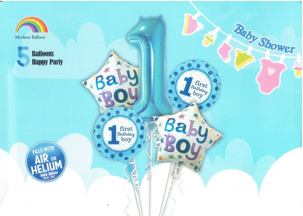 Adorable Blue Dream: 5-Piece Designer Foil Balloon Set for a Beautiful First Birthday Boy Celebration Birthday Party DŽcor KidosPark