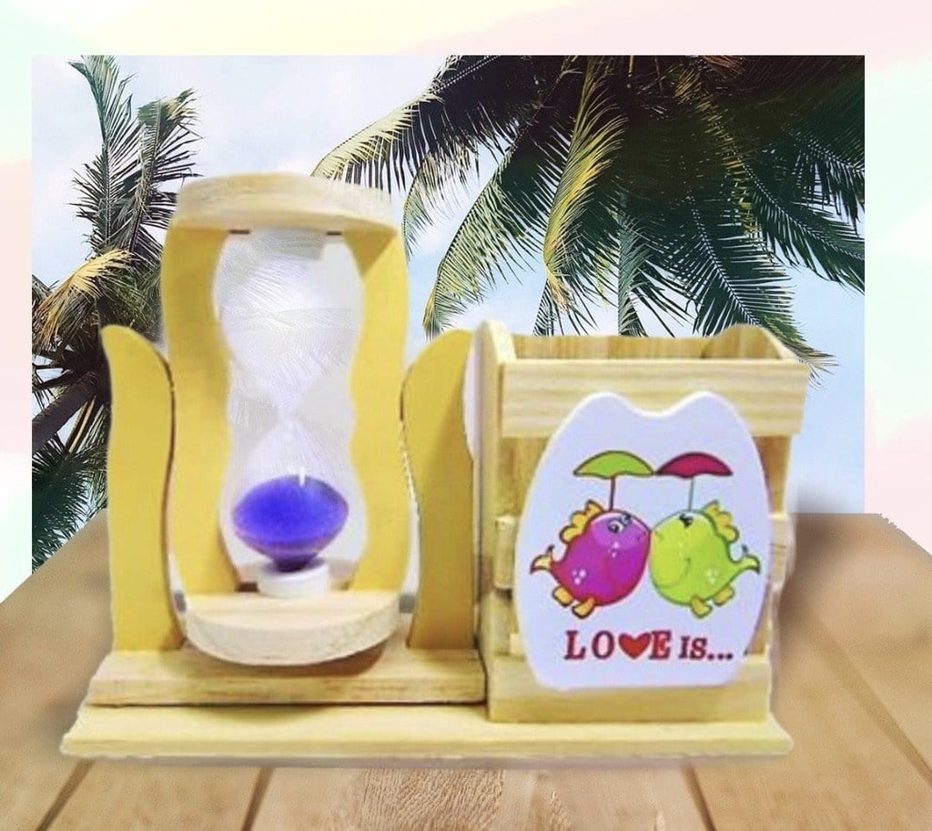 Amazing Wooden Pen holder with one minute Sand timer table d≈Ωcor KidosPark