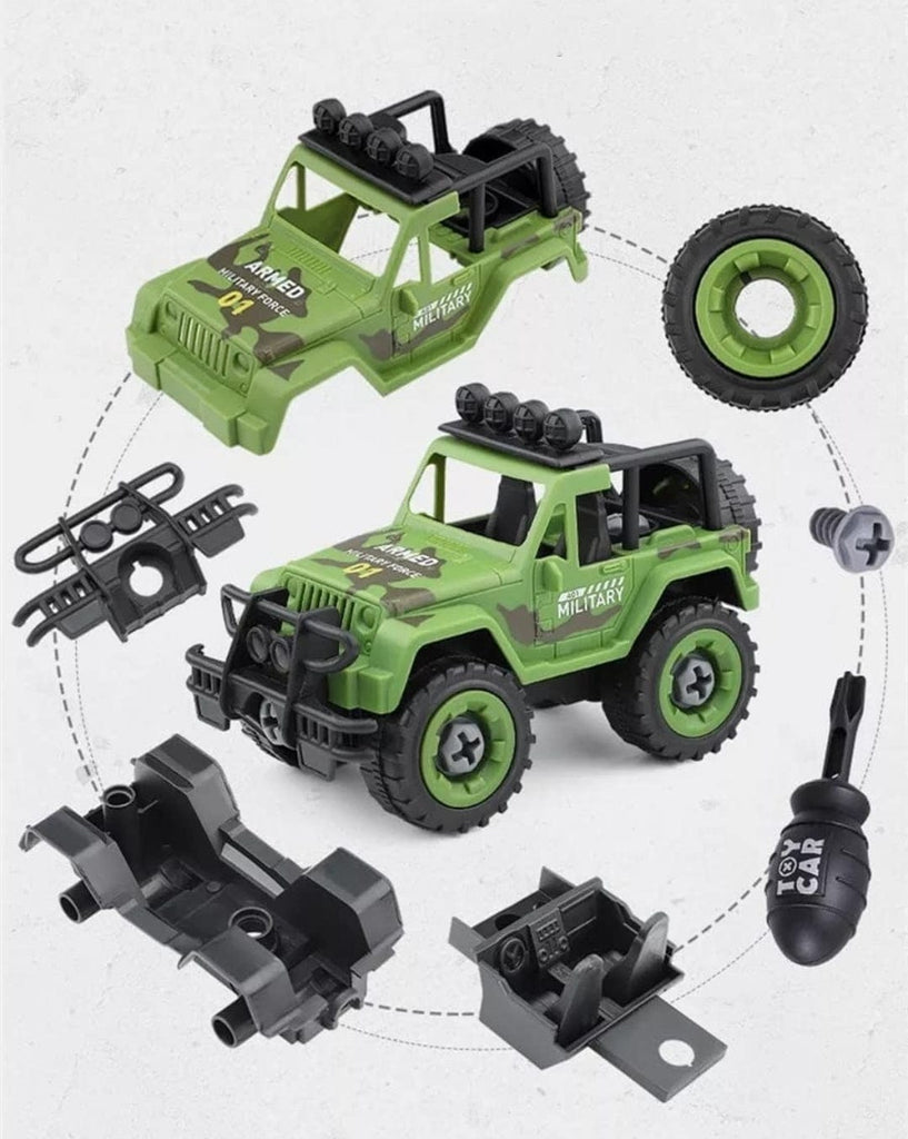 Assemble disassemble DIY vehicles including Including Helicopter,Jeep,Tank and Boat Cars and Car Tracks KidosPark