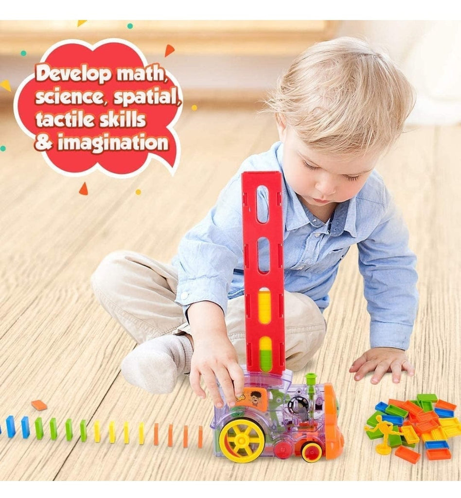 Automatic Domino Building & Stacking Choochoo Train | 60 Pc Set | Domino Colour May Vary | Steering Control for Kids blocks KidosPark