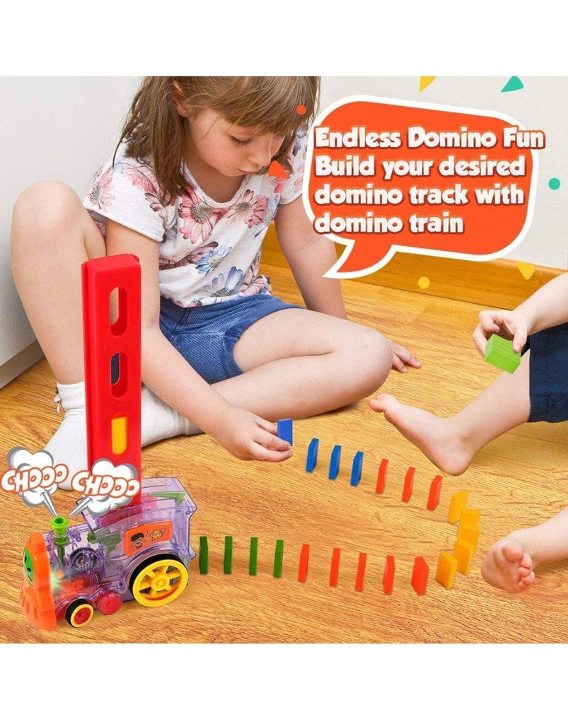 Automatic Domino Building & Stacking Choochoo Train | 60 Pc Set | Domino Colour May Vary | Steering Control for Kids blocks KidosPark