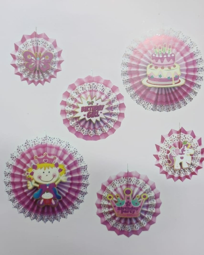 Birthday Girl Theme Party Decoration Set: 6 Paper Fans and 3D Strings for Whimsical Celebrations bannner KidosPark