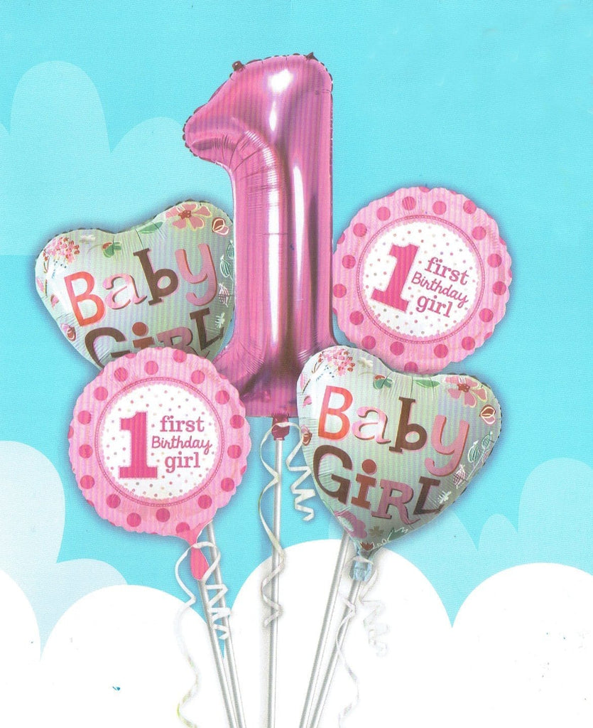 Celebrate in Style: 5-Piece Pink Foil Designer Balloons for Baby Girl's First Birthday Birthday Party DŽcor KidosPark
