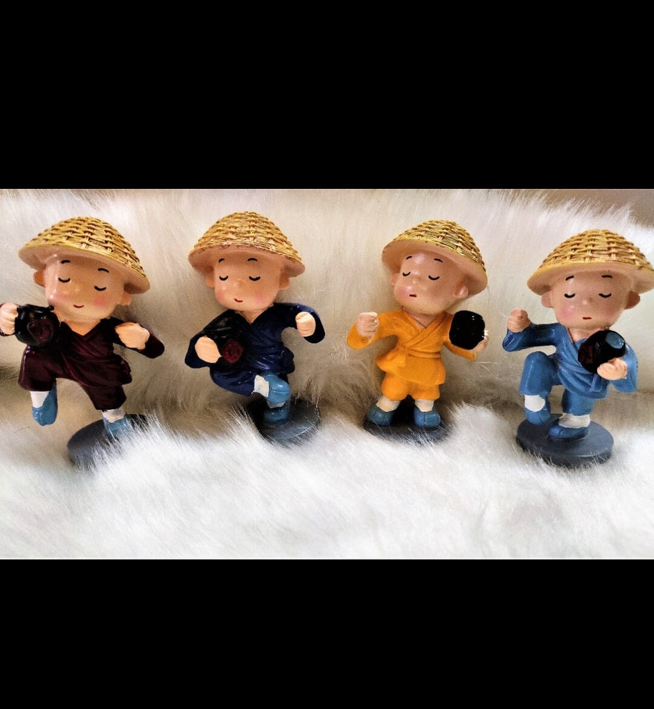 Charming Set of 4 Small Monk Figures for Car or Desk Decor - High-Quality Resin Material Dolls and Doll houses KidosPark