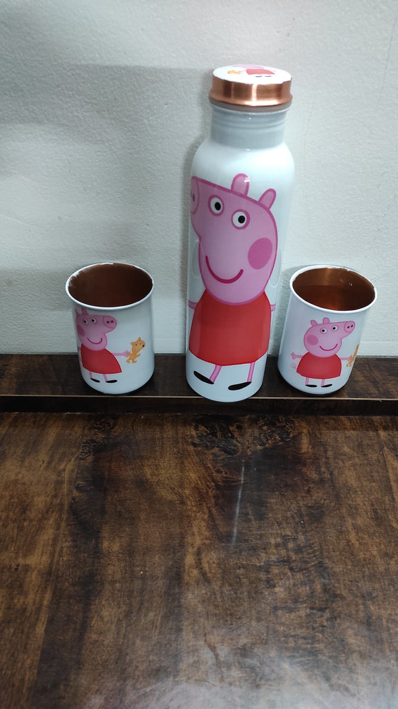 Copper Peppa Pig bottle with 2 glasses Bottles and Sippers KidosPark