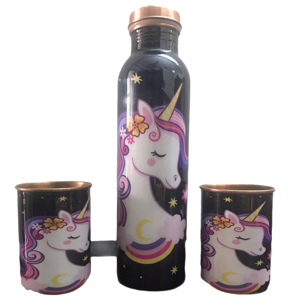 Copper Unicorn bottle with 2 glasses Bottles and Sippers KidosPark