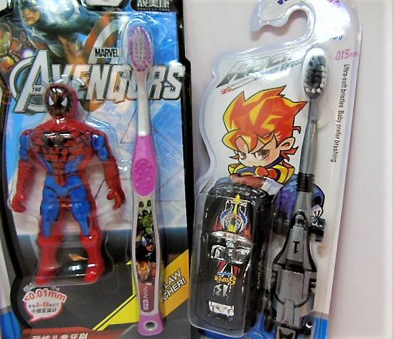 Cute and stylish Tooth Brushes for kids boys and girls with a toy - Set of 3 Tooth Brushes KidosPark