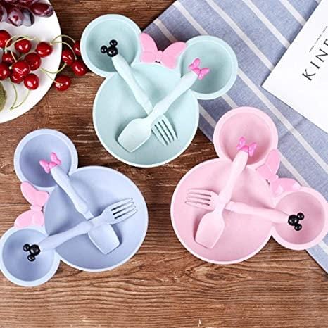 Cute Plate, Spoon and fork wheat straw set for kids tableware KidosPark