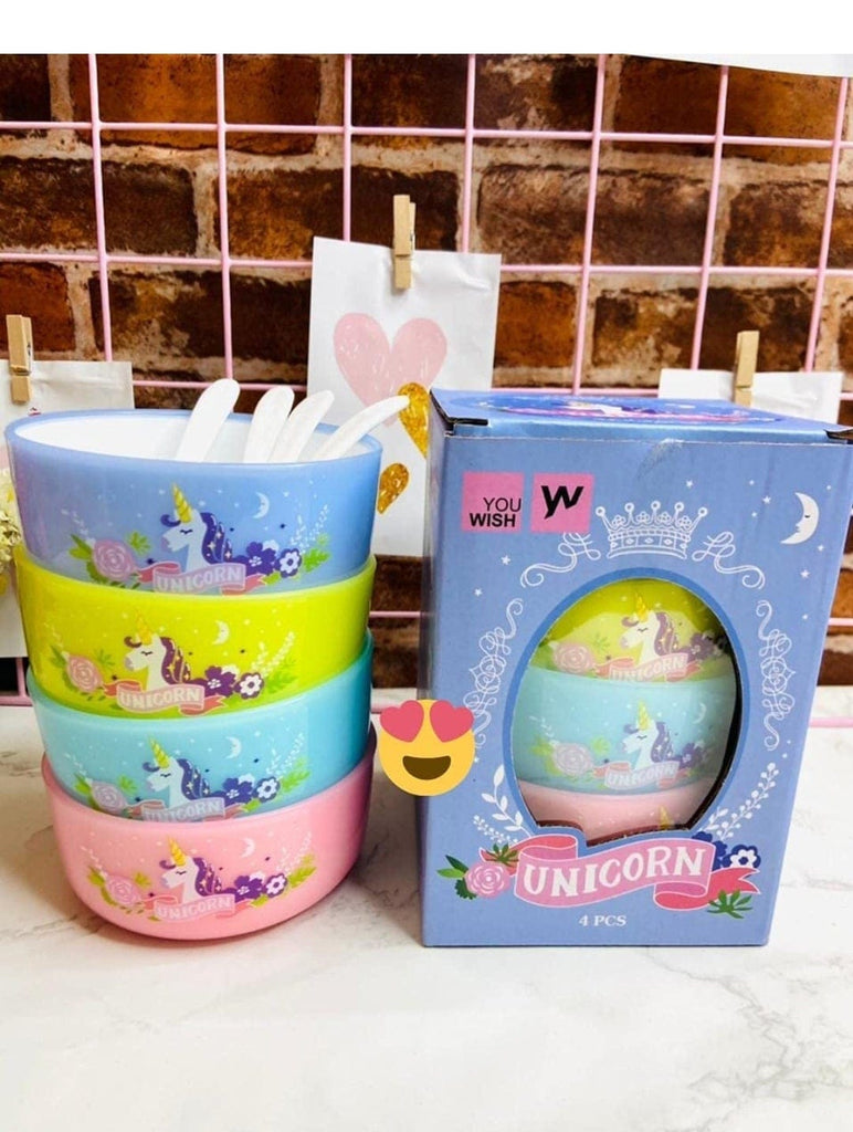 Cute unicorn multicolored bowl set for kids with spoons tableware KidosPark