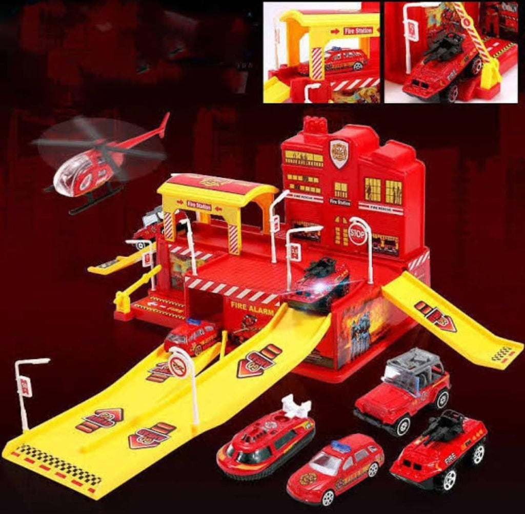 DIY Fire fighting track with 5 vehicles Cars and Car Tracks KidosPark