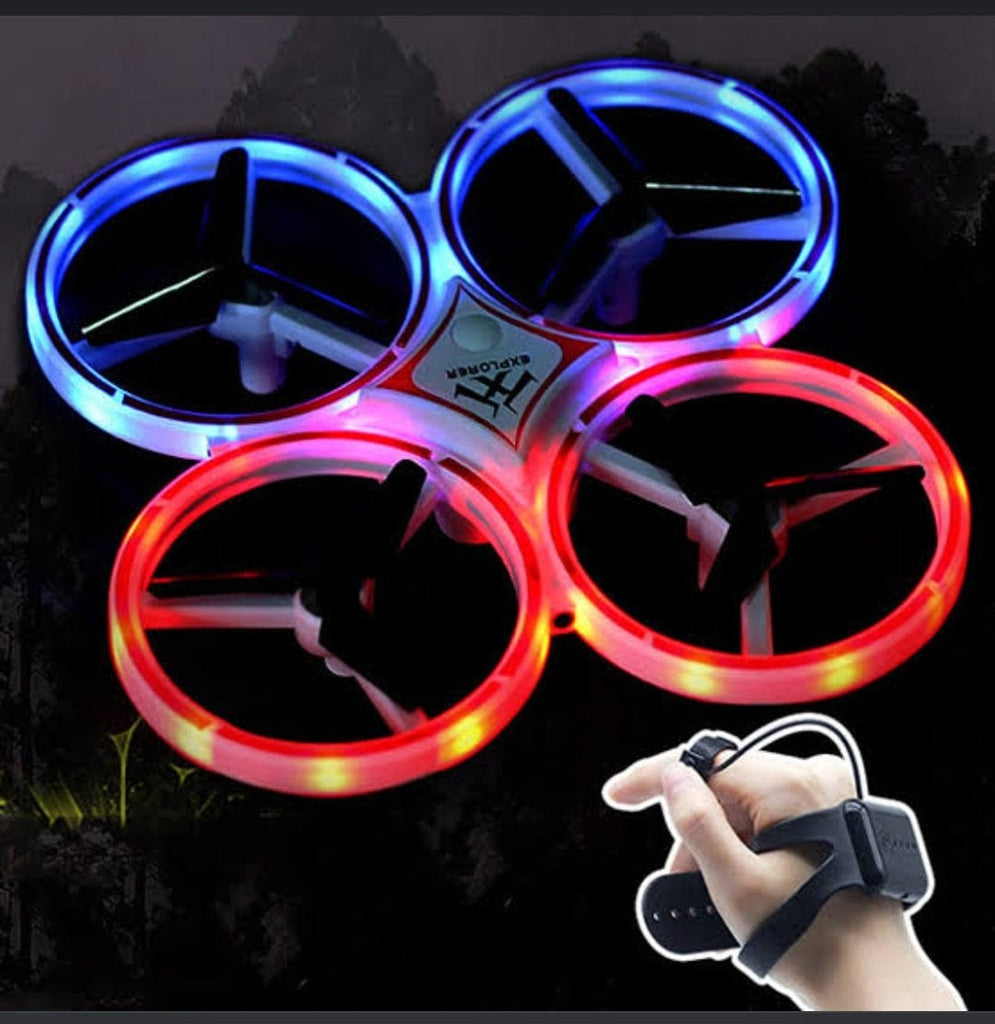 Drone for kids with innovative watch type remote control, 2.4 G gravity sensor remote, Infrared obstacle Avoidance, 3D flips and cool lights. Flying Toys KidosPark