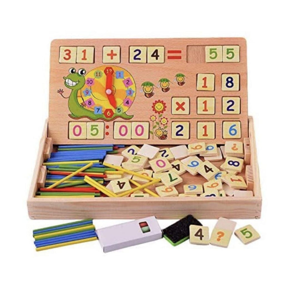 Educational Wooden Arithmetic Toy Box with Digital Number Math Blocks, Sticks, Clock, and Blackboard - 59 Pieces, Ideal for Learning Counting and Math Skills Educational toy KidosPark