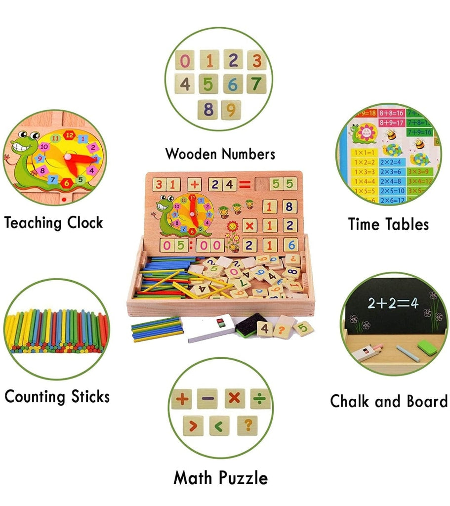 Educational Wooden Arithmetic Toy Box with Digital Number Math Blocks, Sticks, Clock, and Blackboard - 59 Pieces, Ideal for Learning Counting and Math Skills Educational toy KidosPark