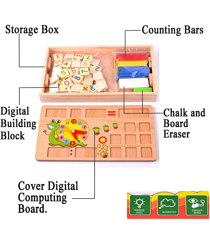 Educational Wooden Arithmetic Toy Box with Digital Number Math Blocks, Sticks, Clock, and Blackboard - 59 Pieces, Ideal for Learning Counting and Math Skills Educational toy KidosPark