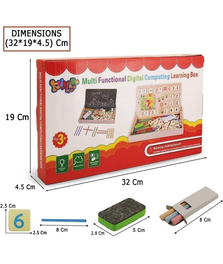 Educational Wooden Arithmetic Toy Box with Digital Number Math Blocks, Sticks, Clock, and Blackboard - 59 Pieces, Ideal for Learning Counting and Math Skills Educational toy KidosPark