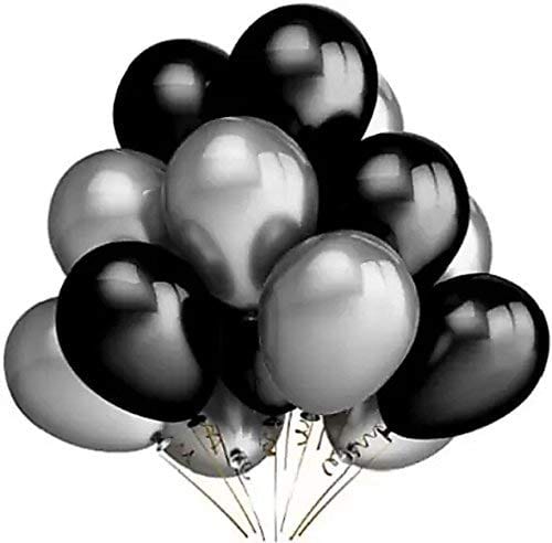 Elegant Festivity: 50-Piece Silver and Black Metallic Latex Balloon Set for Stunning Party Decor Balloons KidosPark