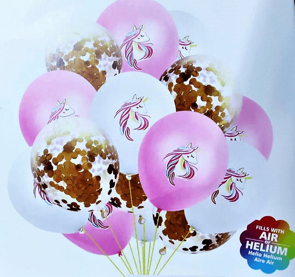 Enchanted Unicorn Dreams: 10-Piece Pink and White Latex Balloon Set with Confetti Filling Balloons KidosPark
