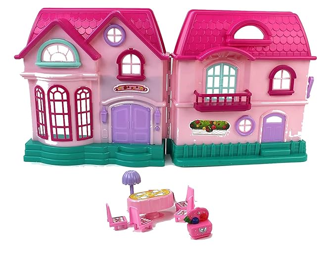 Enchanting Battery-Operated Family Pink Dollhouse with Lights