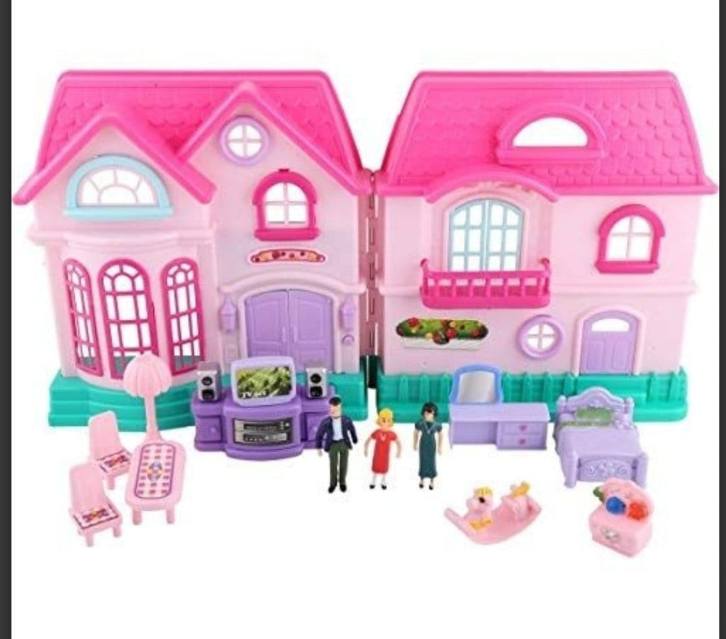 Enchanting Battery-Operated Family Pink Dollhouse with Lights, Sound, and Figures - Realistic Role-Play Set Role play toys KidosPark