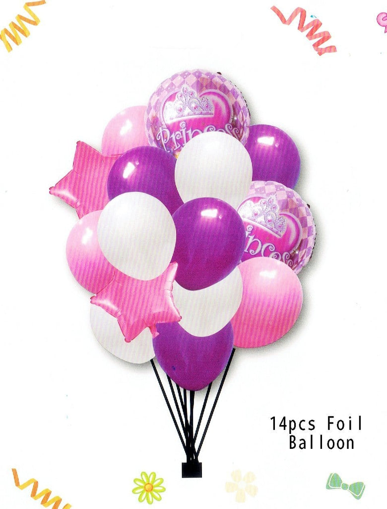 Enchanting Princess Bouquet Balloon Set: 14-Piece Pink, Violet, and White Foil and Latex Decor Balloons KidosPark