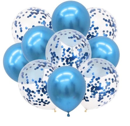 Enchanting Sky: Metallic Blue and Confetti Latex Balloon Set - Pack of 10 Balloons KidosPark