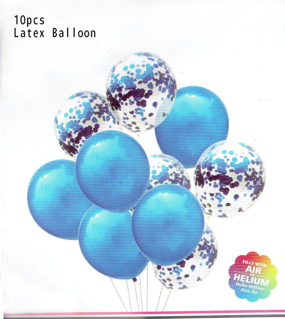 Enchanting Sky: Metallic Blue and Confetti Latex Balloon Set - Pack of 10 Balloons KidosPark