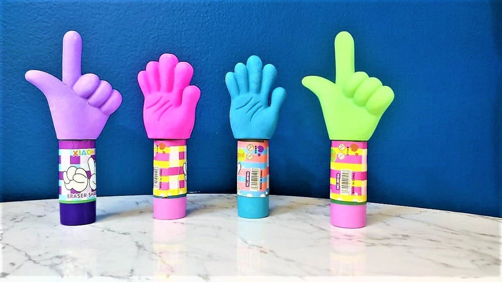 Fancy hand raise erasers and sharpeners for kids stationery KidosPark