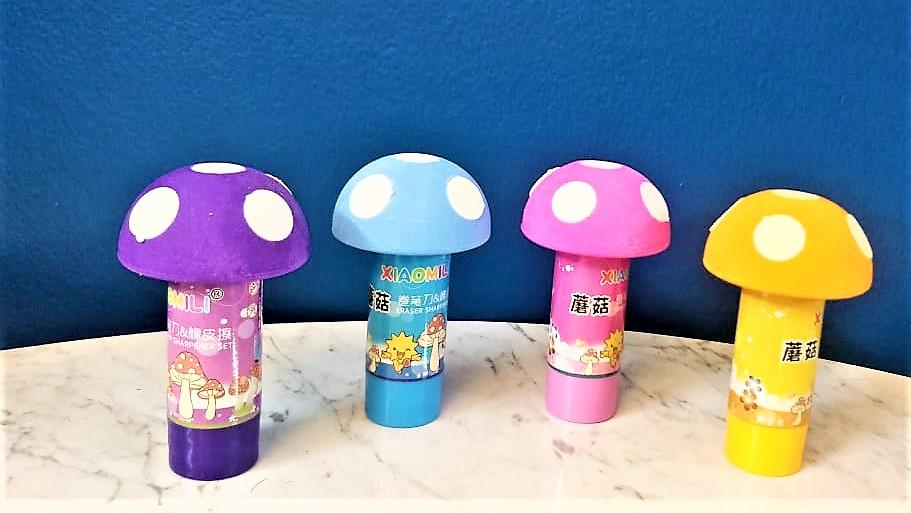Fancy Mushroom erasers and sharpeners for kids stationery KidosPark