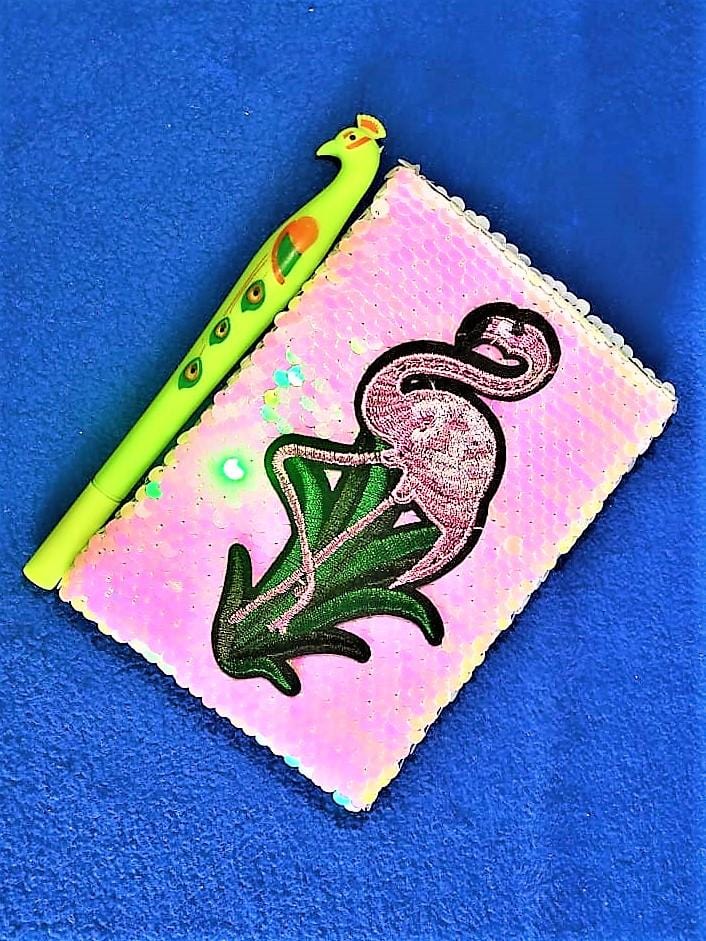 Flamingo Sequin Diary/ Notepad with free Designer Pen Stationery KidosPark