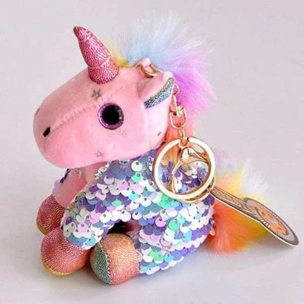 Fluffy and soft sequinned Unicorn key chain/ Bag accessory/ Car decor Keychain KidosPark