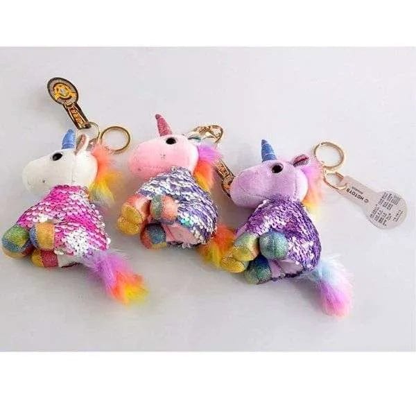 Fluffy and soft sequinned Unicorn key chain/ Bag accessory/ Car decor Keychain KidosPark