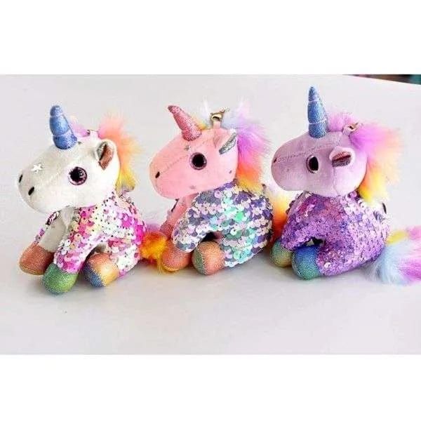 Fluffy and soft sequinned Unicorn key chain/ Bag accessory/ Car decor Keychain KidosPark