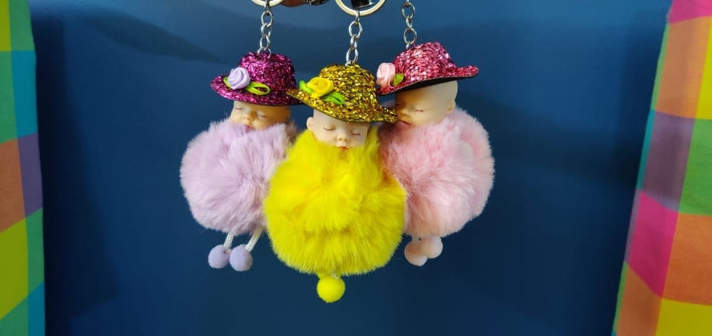 Fluffy and soft Sleeping baby doll keychain/ Bag accessory/ Car decor (Single Piece) Bags and Pouches KidosPark