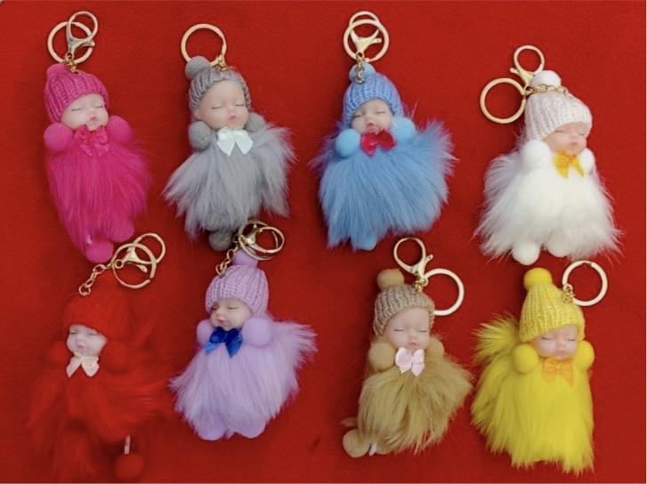 Fluffy and soft Sleeping baby doll keychain/ Bag accessory/ Car decor (Single Piece) Keychain KidosPark