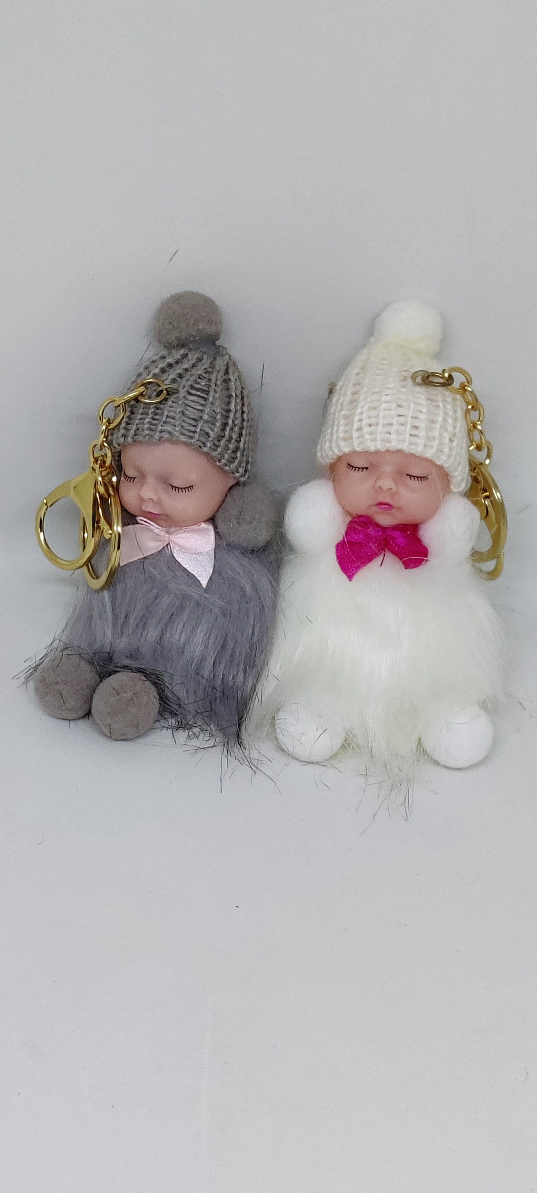 Fluffy and soft Sleeping baby doll keychain/ Bag accessory/ Car