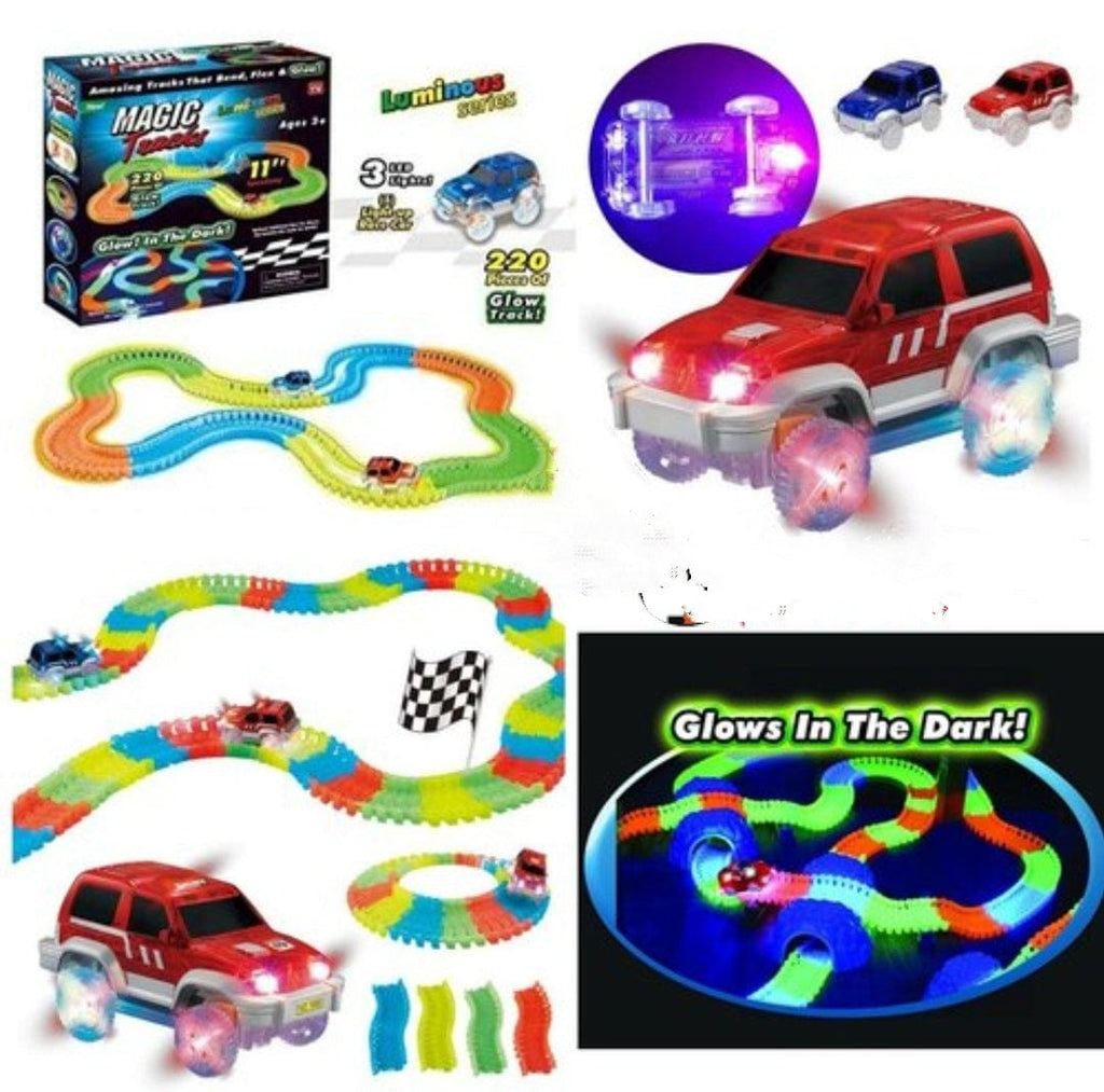 Glowing Race Car Track Set: 220-Piece Flexible Tracks for Imaginative Play - Non-Toxic ABS Plastic Cars and Car Tracks KidosPark