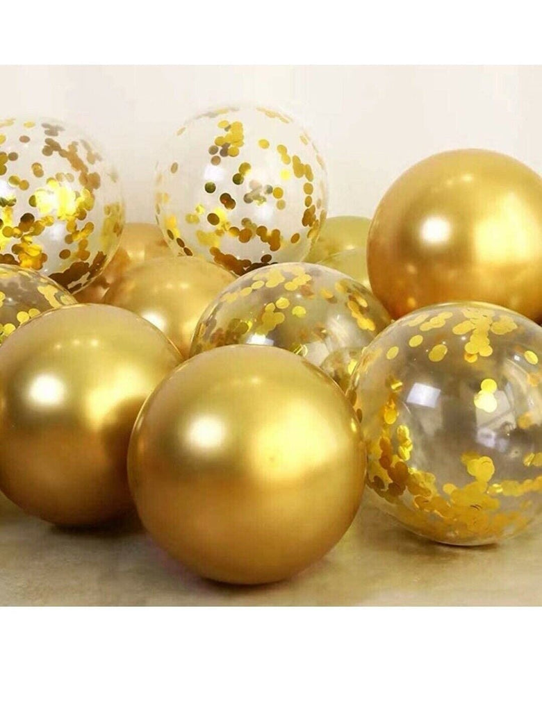 Golden Glamour: 10-Piece Metallic and Confetti-Filled Balloon Set for Unforgettable Celebrations Balloons KidosPark