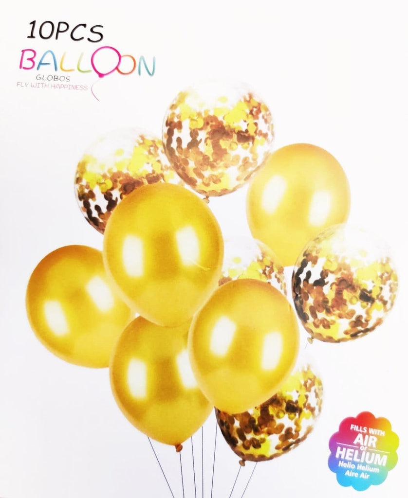 Golden Glamour: 10-Piece Metallic and Confetti-Filled Balloon Set for Unforgettable Celebrations Balloons KidosPark