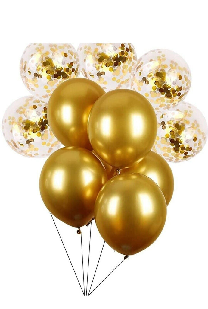 Golden Glamour: 10-Piece Metallic and Confetti-Filled Balloon Set for Unforgettable Celebrations Balloons KidosPark