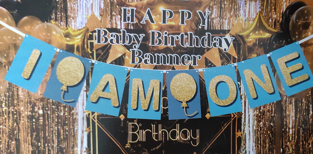 I am One Birthday Glitter banner - First birthday banner -Blue Banner KidosPark