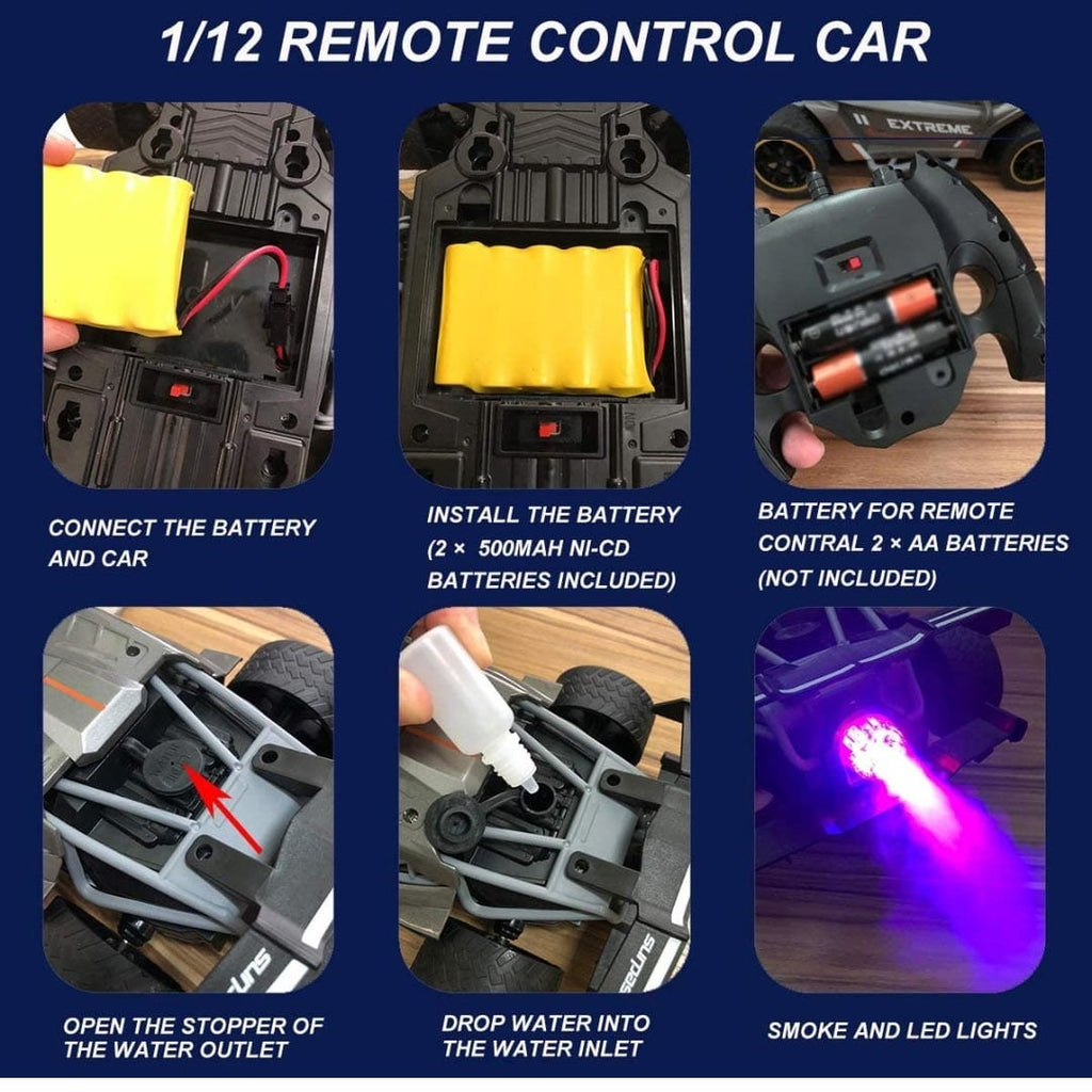 Ignite Adventure with Our LED-Lit Remote Controlled Car Toy - 5 Lightning Modes, Fog Stream Action, and High-Speed Motor! Remote controlled Toys KidosPark