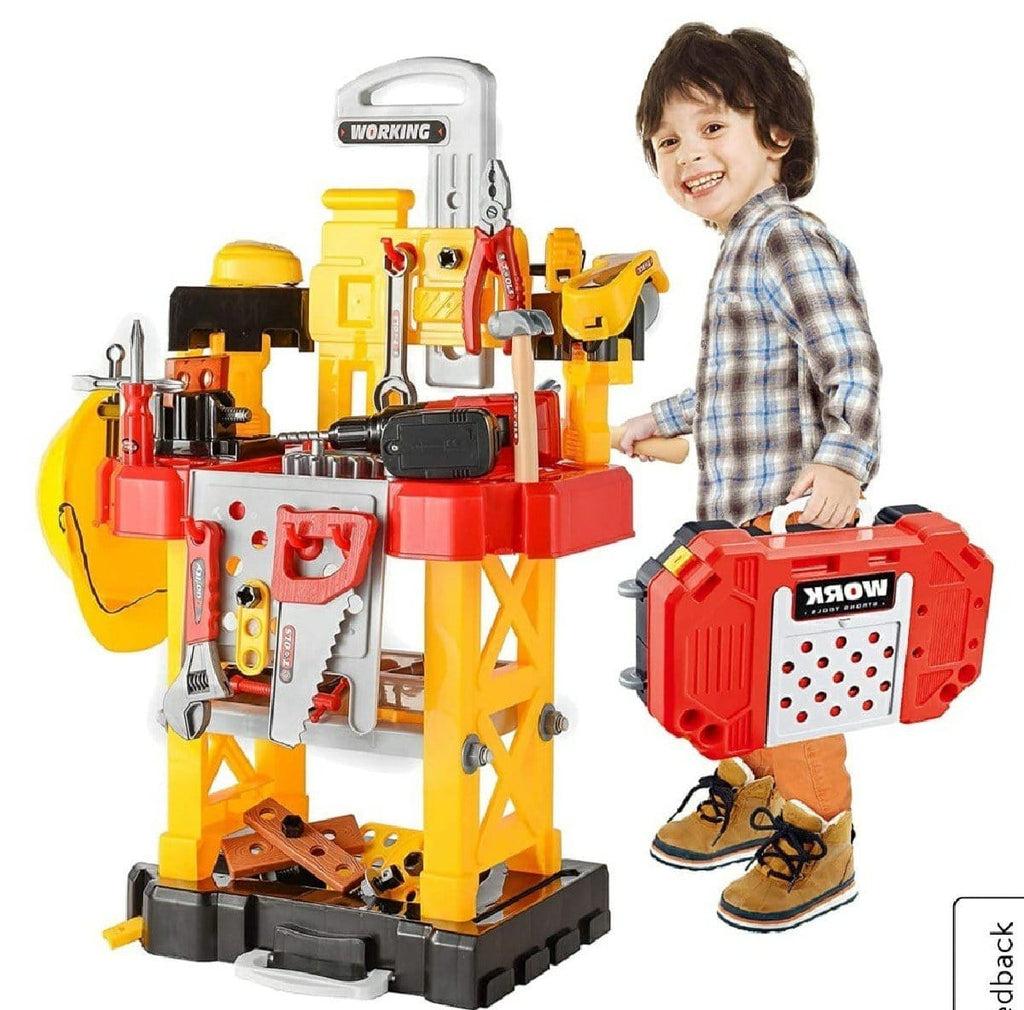 Kids' Battery Operated Drill Machine & Convertible Suitcase Workbench - 56-Piece Engaging Toy Set Role play toys KidosPark