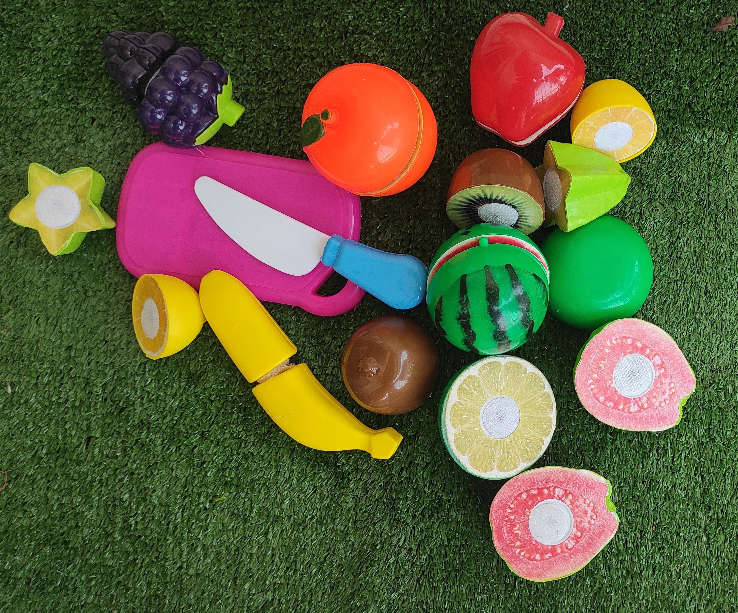 Learn and play fruit set for kids with a chopping board and knife