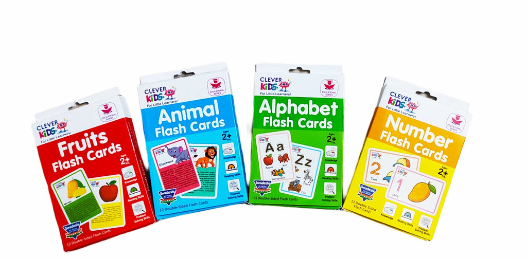 Learning flash cards for kids - Set of 4 - Alphabets, Numbers, Animals,and Fruits Educational toy KidosPark