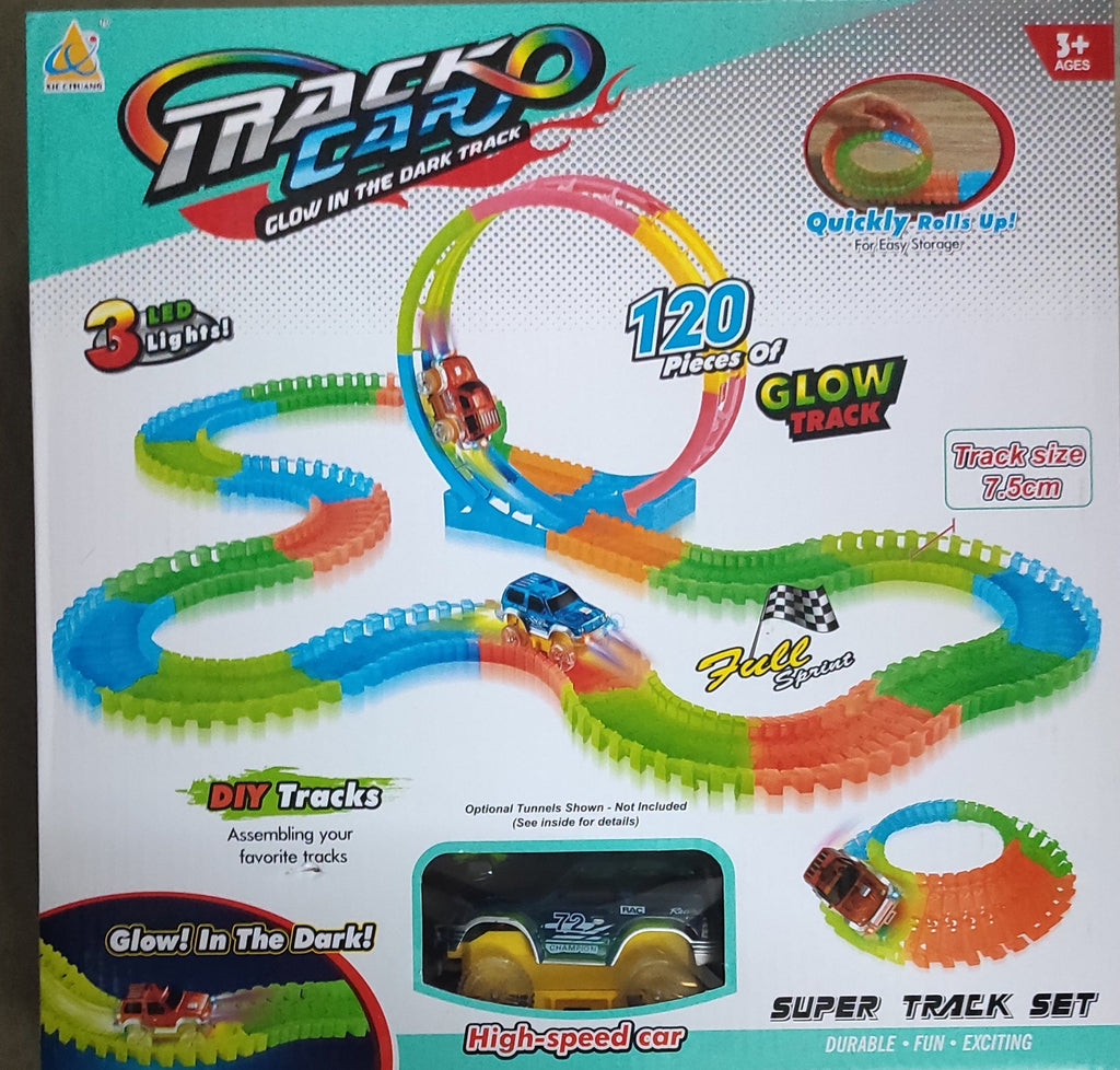 Magic Tracks - 120 pieces Bend Flex & Glow Racetrack with 3 LED Cars and Car Tracks KidosPark
