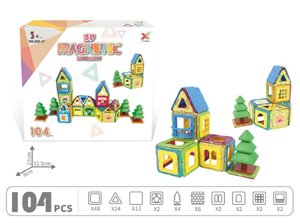 Magnetic Tiles - 104 pcs of Magnetic Building Tile, Creative Learning Educational toy for Kids blocks KidosPark